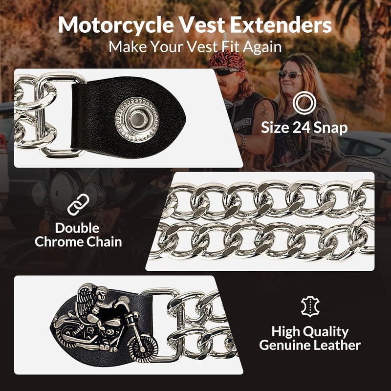 Mirthcos Motorcycle Vest Extenders for Men & Women - 4 PCS Leather Vest Extensions for Biker - Durable Double Chrome Chains - Image 2